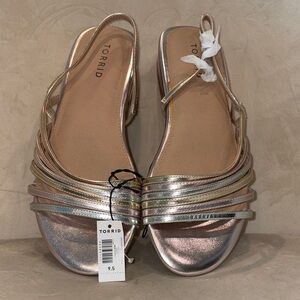 Torrid Women's Gold and Silver Strappy Sandals 9.5 W - NEW WITH TAGS!